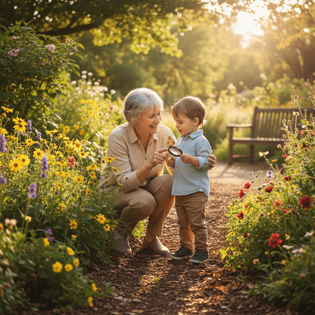 Mentor supporting child in outdoor setting