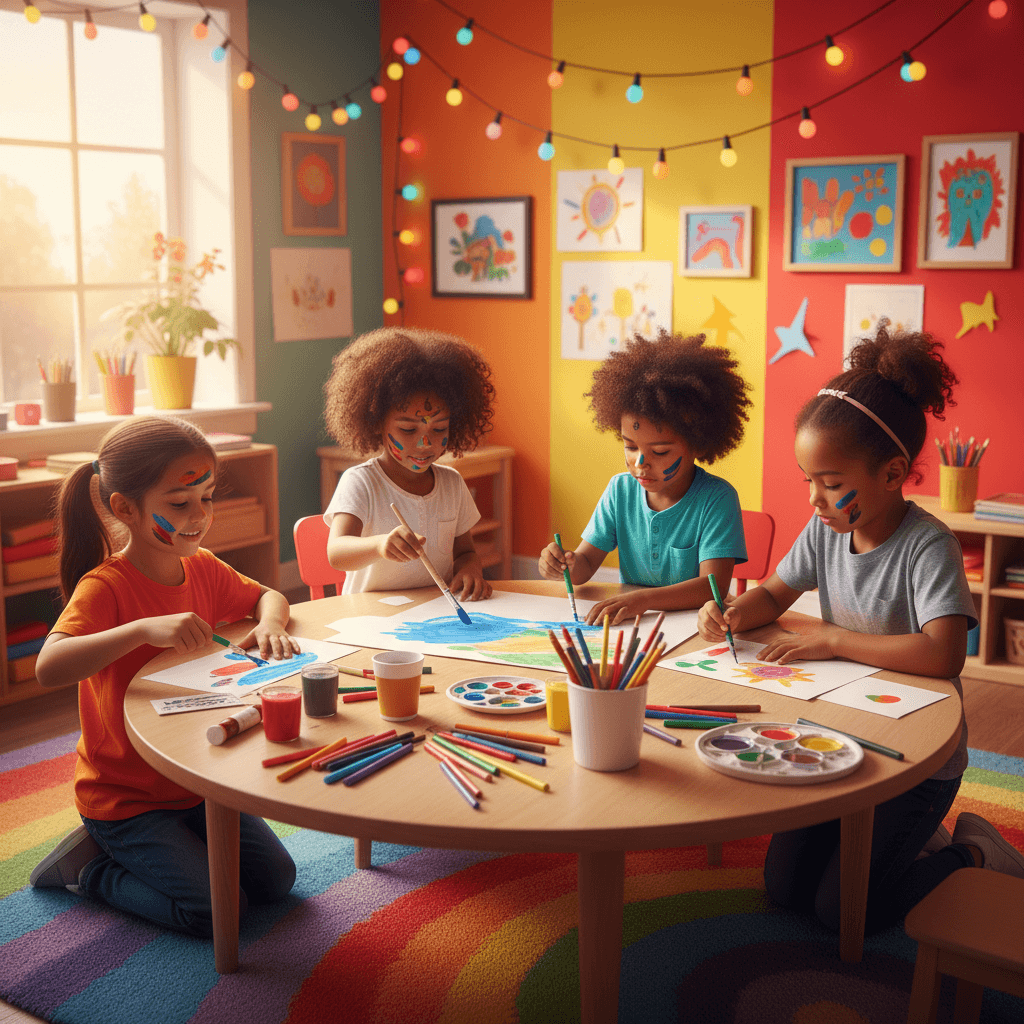 Kids doing art-making activities together