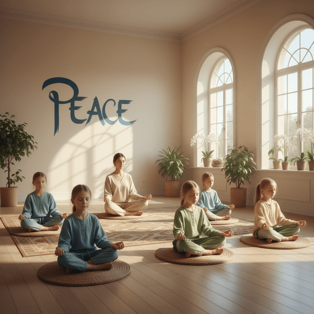 Kids in meditation and mindfulness practice session