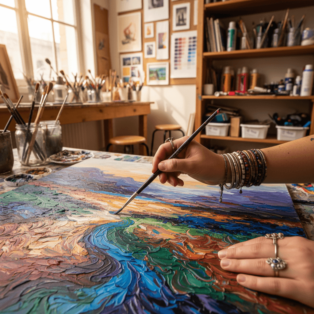 Student creating art during workshop